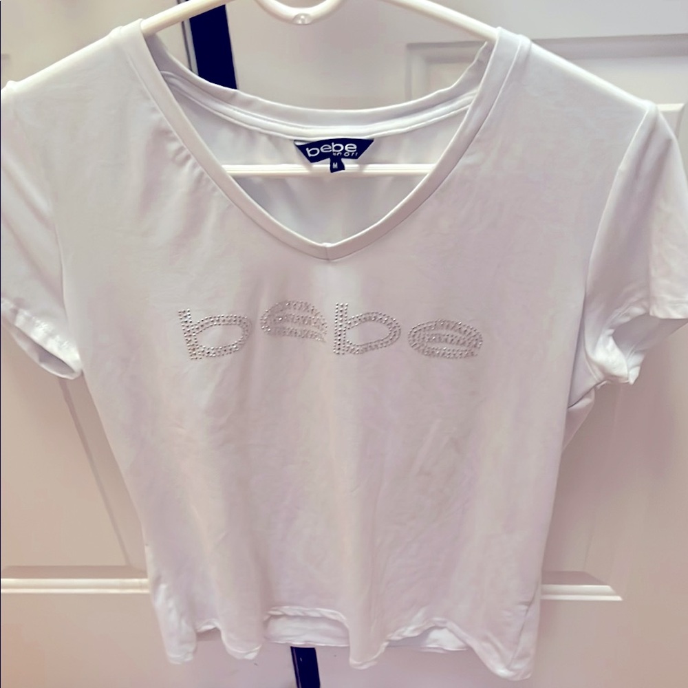 Bebe White V-Neck Women's Top